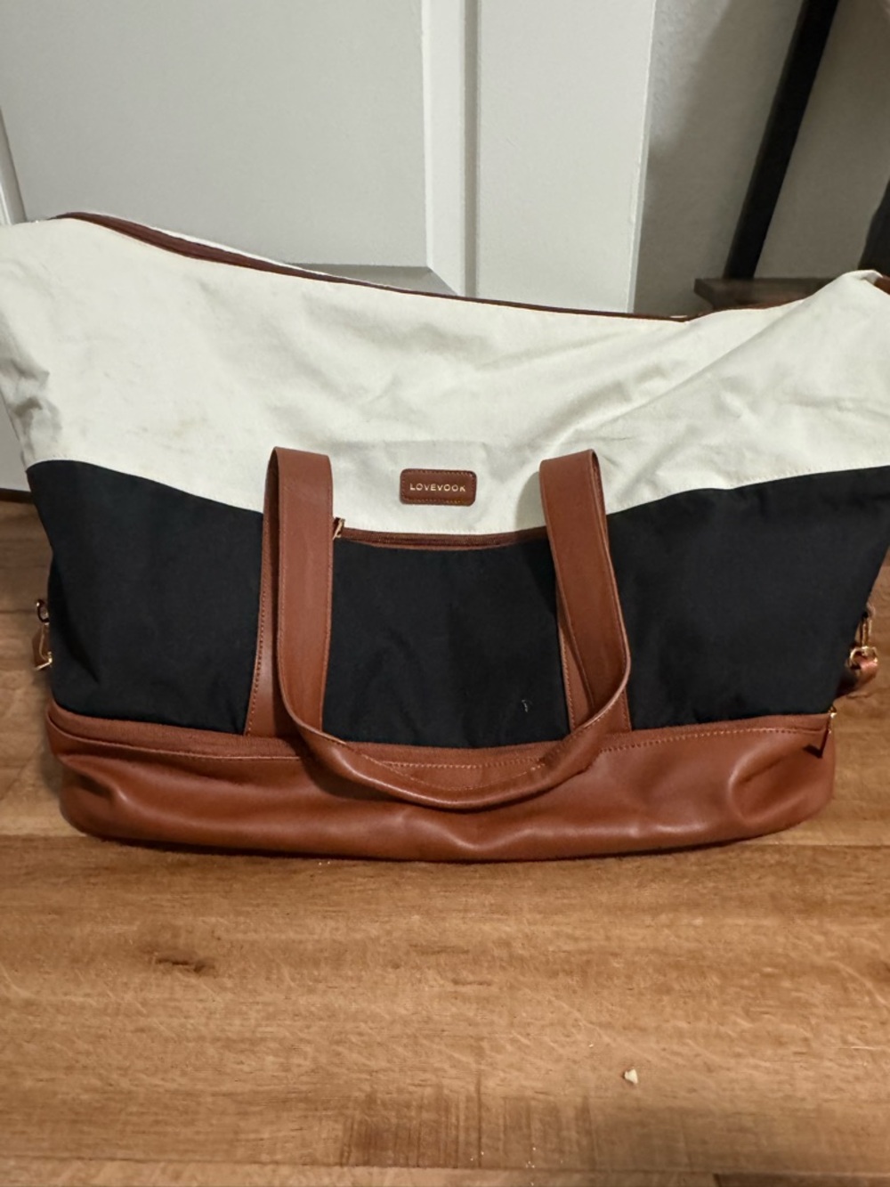 LOVEVOOK Navy, brown  & Cream weekender travel bag
